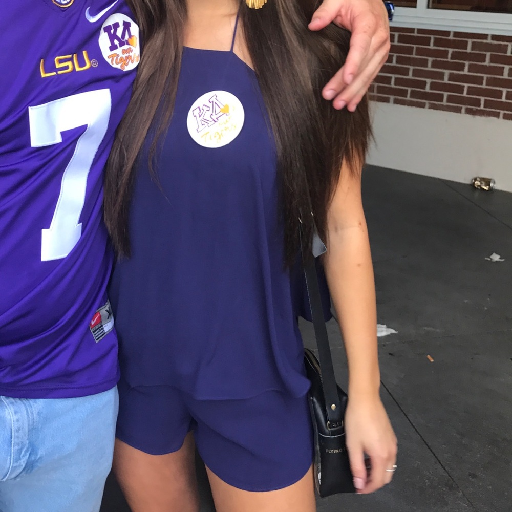 Purple Halter Overlay Romper